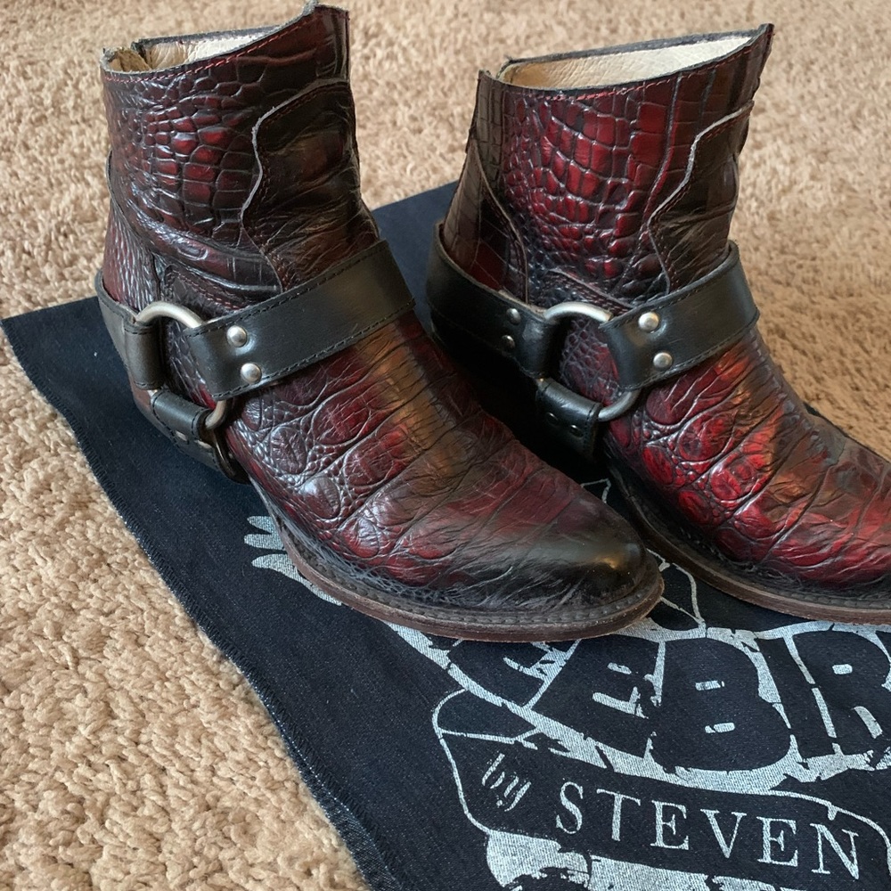 Freebird Santiago Red Croc Booties